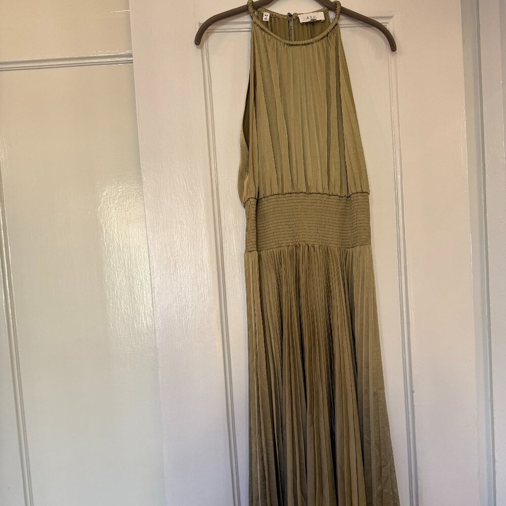 A.L.C. Harlee Pleated Halter Maxi Dress – Olive, Size 14